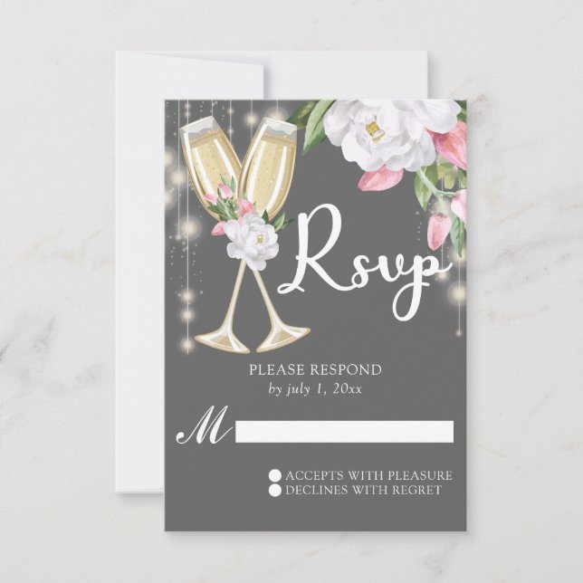 Cartão RSVP Aniversário de 30 anos Floral de Cinza de luxo (Frente)