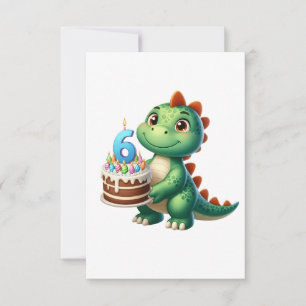 Cartão RSVP Aniversário de 6 anos do Dino
