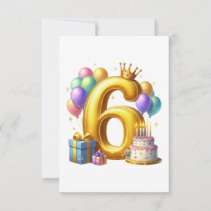 Cartão RSVP Aniversário de 6 anos dourado