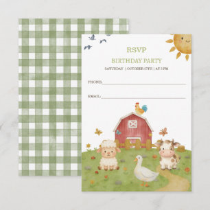 Cartão RSVP Aniversário de Animais da Fazenda em Aquarela Fofa