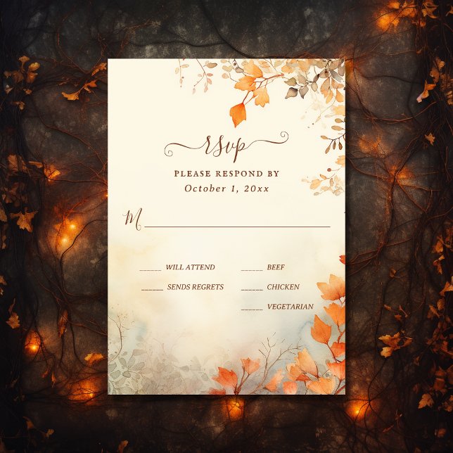 Cartão RSVP Apaixonado Belo Casamento outono das Folhas de out (Front - Fall in Love Beautiful Autumn Leaves Fall Wedding RSVP Card)