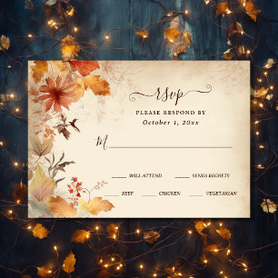 Cartão RSVP Apaixonar Belo Casamento outono das Flores de Outo