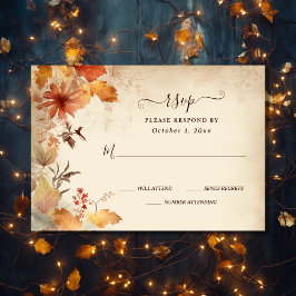 Cartão RSVP Apaixonar Belo Casamento outono das Flores de Outo