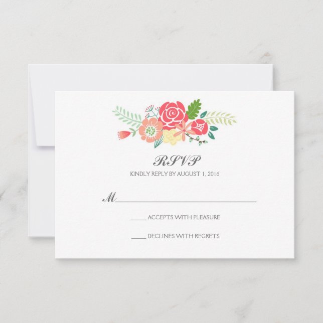 Cartão RSVP Apenas RSVP/Mint Floral & Stripes Wedding (Frente)