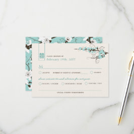 Cartão RSVP Aqua Cherry Blossoms Sakura Nadou Casamento Asiáti