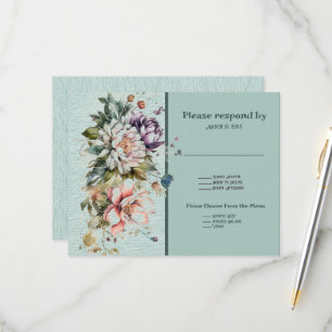 Cartão RSVP Aqua Floral Lawn Wedding