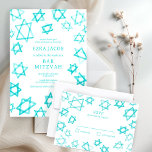 Cartão RSVP Aqua Star Legal de Aqua Aqua de David Bar Bat Mitz<br><div class="desc">Resposta perfeita, cartão RSVP para um morcego mitzvah, bar mitzvah ou outra celebração judaica! A mão fez a aquarela arte para você na frente e atrás! TOTALMENTE PERSONALIZÁVEL! Clique em "Personalizar" acima para editar o texto. Clique em "editar usando a ferramenta design" para ajustar as fontes, as cores e os...</div>
