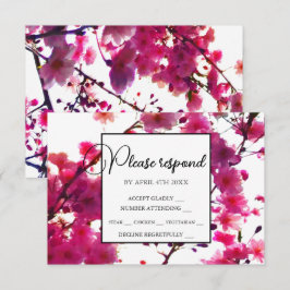 Cartão RSVP Aquarela árvore florida floral de primavera rosa
