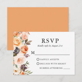 Cartão RSVP Aquarela Autumn Floral Weding Peach