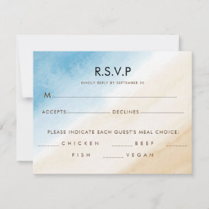Cartão RSVP Aquarela Azul Água No Mar Casamento