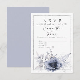 Cartão RSVP Aquarela Azul Empoeirado Floral Boêmio