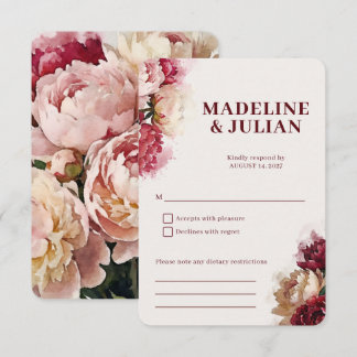 Cartão RSVP Aquarela Blooms | Casamento Romântico de Peônia