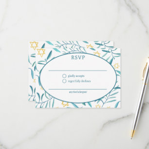 Cartão RSVP Aquarela Botânica Estrela David Bar Bat Mitzvah