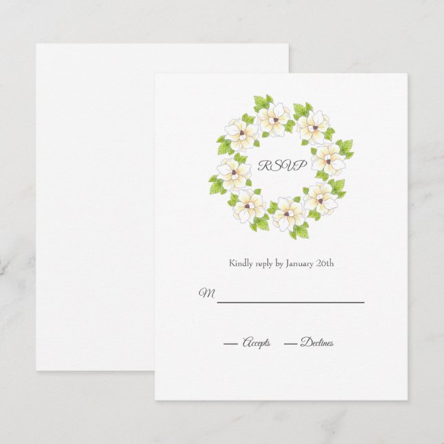 Cartão RSVP Aquarela, Caneta e corante Magnolia (Frente/Verso)