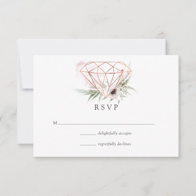 Cartão RSVP Aquarela Casamento Geométrico Eucalipto (Frente)