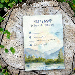 Cartão RSVP Aquarela do Lago da Montanha Azul Empoeirado Verti