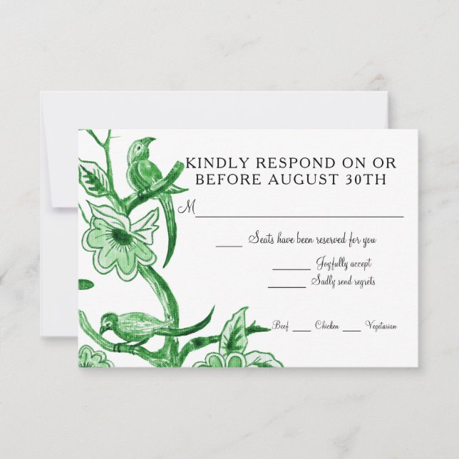 Cartão RSVP Aquarela Floral Asiática em Azul Chinoiserie (Frente)