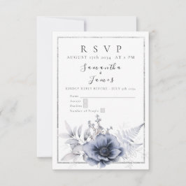 Cartão RSVP Aquarela Floral Boêmio Azul Poeira 