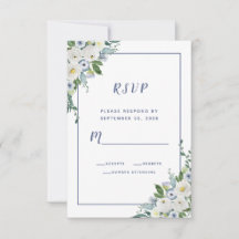 Aquarela Floral Elegante Casamento Branco Azul RSV