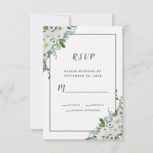 Cartão RSVP Aquarela Floral Elegante Casamento Branco Cinza