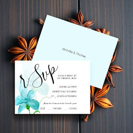 Cartão RSVP Aquarela Floral Íris Azul Pintada à Mão