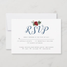 Cartão RSVP Aquarela Floral Profunda Azul Borgonha