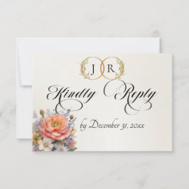 Cartão RSVP Aquarela Flores Silvestres - Creme