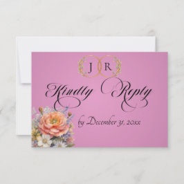 Cartão RSVP Aquarela Flores Silvestres - Rosa Pink