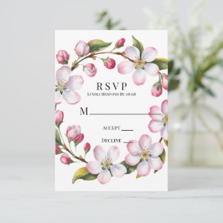 Cartão RSVP Aquarela Maçã Flor de Cerejeira Casamento
