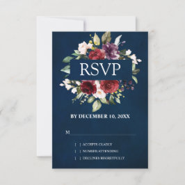 Cartão RSVP Aquarela Romântica Rosa Floral Vermelho Borgonha