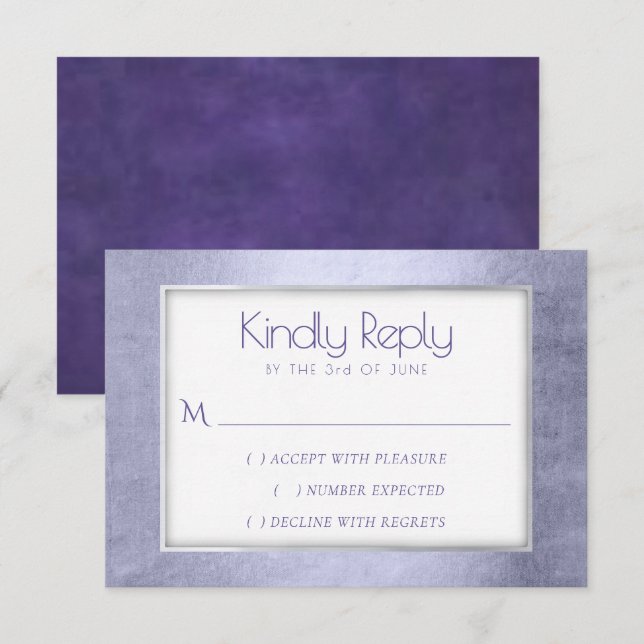 Cartão RSVP Aquarela Roxa | Moldura Pastel Lilás Violeta (Frente/Verso)
