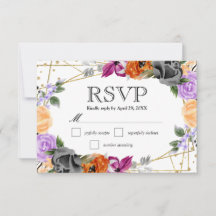 Aquarela Roxo Laranja Preto Flores Casamento