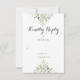 Cartão RSVP Aquarela Verde Elegante Casamento Script