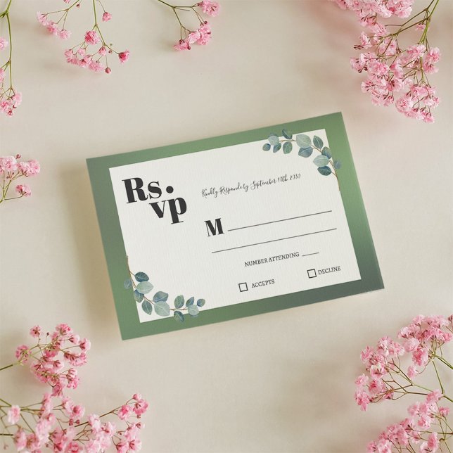 Cartão RSVP Aquarela Verde Eucalyptus (Criador carregado)