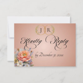 Cartão RSVP Aquarela Wildflowers - Dourado Rosa