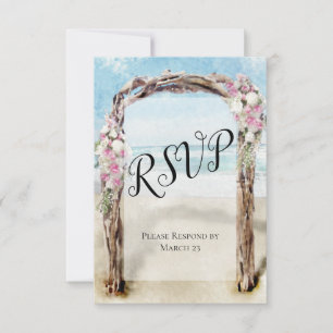 Cartão RSVP Arca de Casamento de Praia de Watercolor com Rosas