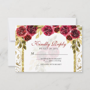 Cartão RSVP Arca Dourada Floral Elegante Quinceañera