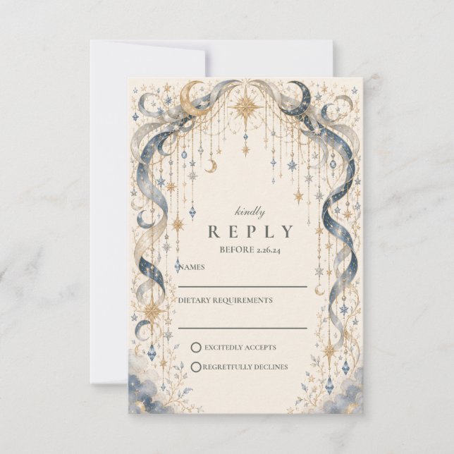 Cartão RSVP Arco de Casamento Celestial Elegante (Frente)
