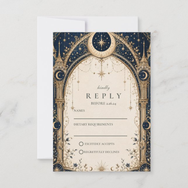 Cartão RSVP Arco de Casamento Celestial Encantador (Frente)