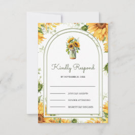 Cartão RSVP Arco de Casamento com Jarra de Mason e Girassóis R