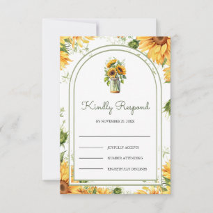 Cartão RSVP Arco de Casamento com Jarra de Mason e Girassóis R