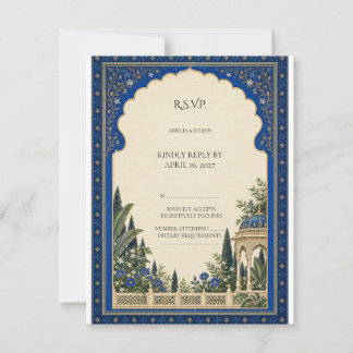 Cartão RSVP Arco de Jardim Azul Real Casamento Botânico