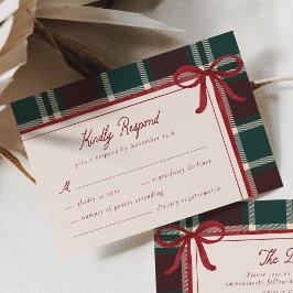 Cartão RSVP Arco de Natal Xadrez Verde Borgonha Casamento