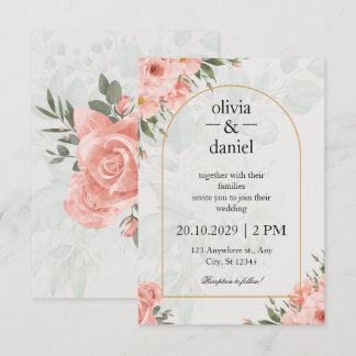Cartão RSVP Arco Floral Elegante Rosa e Verde Sage Casamento