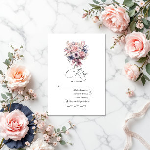Cartão RSVP Arco rosa Rico e Casamento Buquê Pastel