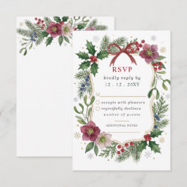 Cartão RSVP Arco Vermelho Botânico Floral Inverno Natal Casame