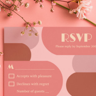 Cartão RSVP Arcos Retro Coral Rosa Casamento