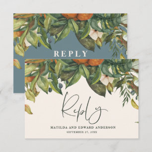Cartão RSVP Arranjo elegante de citrinos botânicos do casament