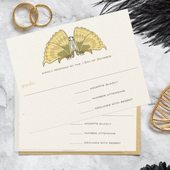 Cartão RSVP Art Deco Art Nouveau Butterfly Response Card (Criador carregado)