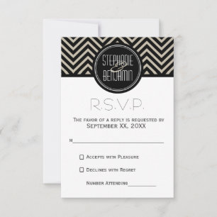 Cartão RSVP Art Deco Black and Beige Chevron Standard